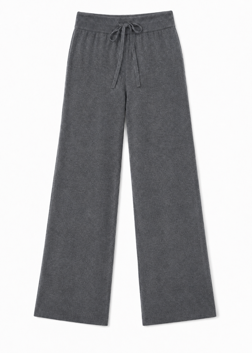Pantalone Largo in Pura Lana con Coulisse