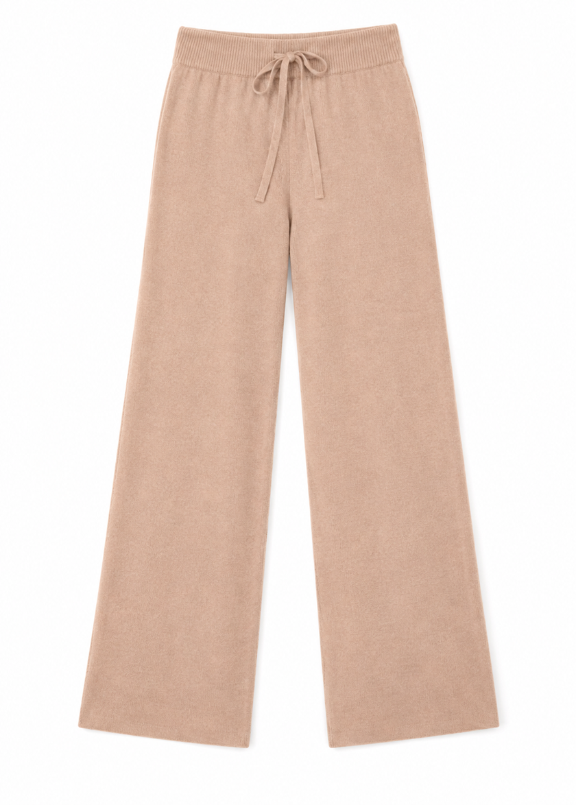 Pantalone Largo in Pura Lana con Coulisse