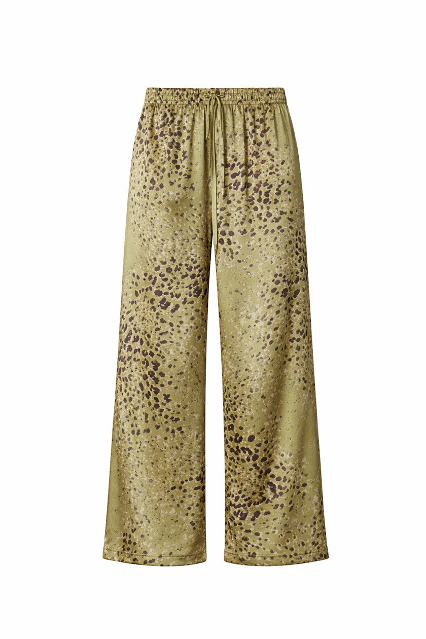 Pantalone in raso di viscosa stampa maculata
