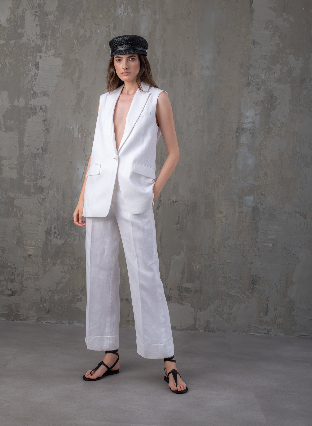 SHADE Italy - Pantalone con risvolto in puro lino