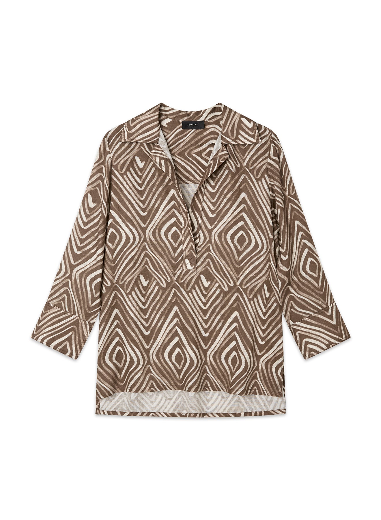 Blusa in lino e viscosa con stampa optical