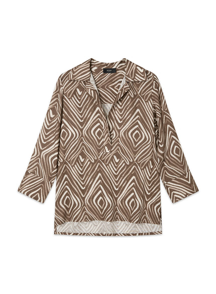 Blusa in lino e viscosa con stampa optical
