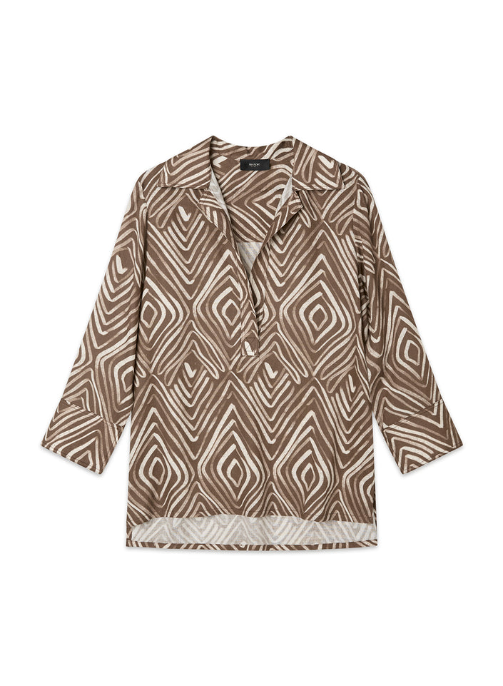 Blusa in lino e viscosa con stampa optical