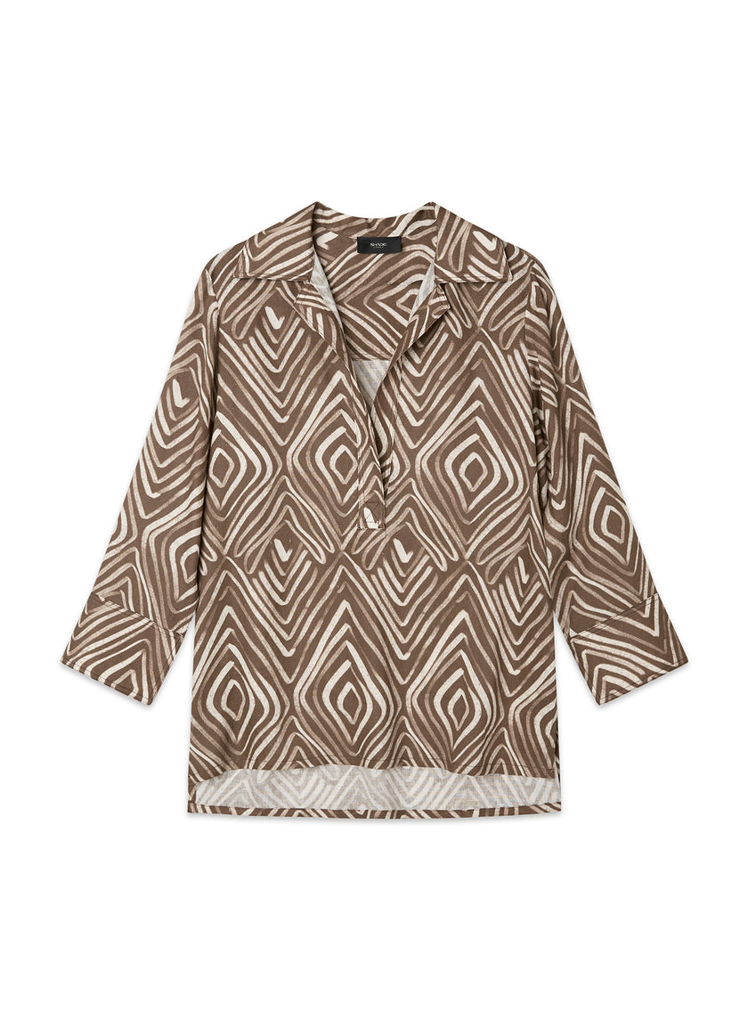 Blusa in lino e viscosa con stampa optical