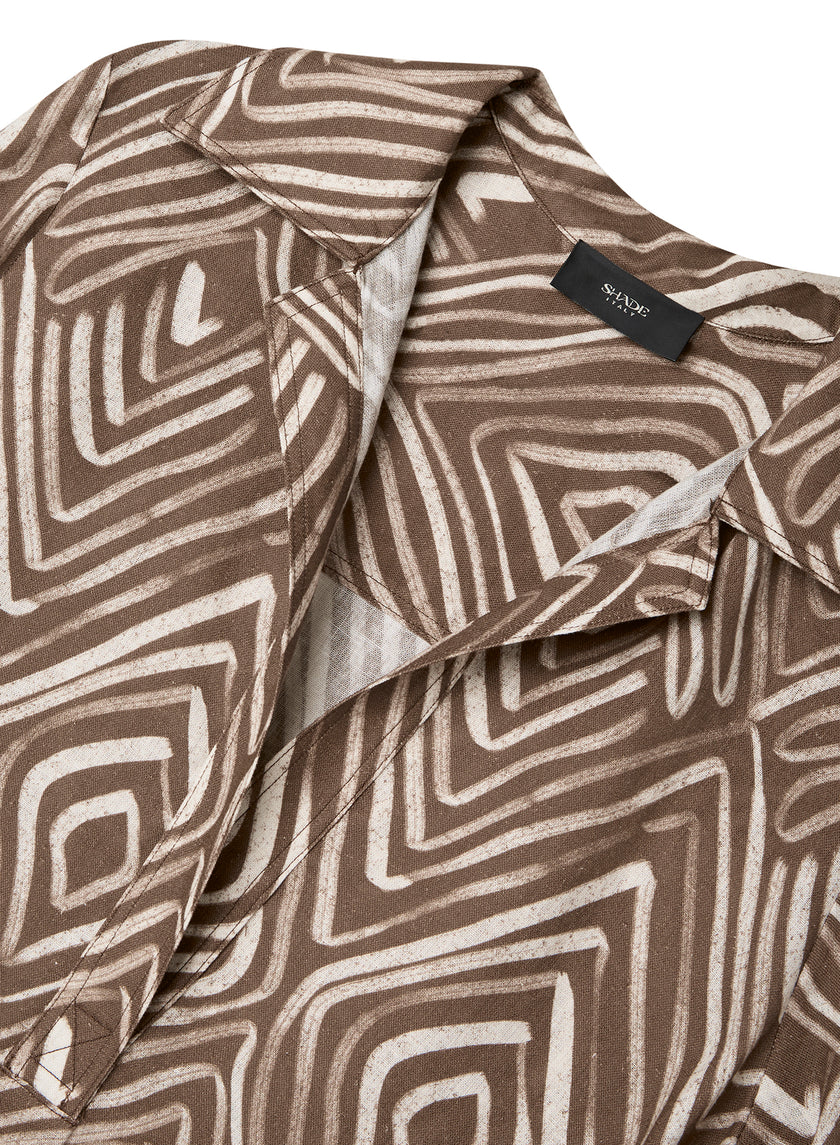 Blusa in lino e viscosa con stampa optical