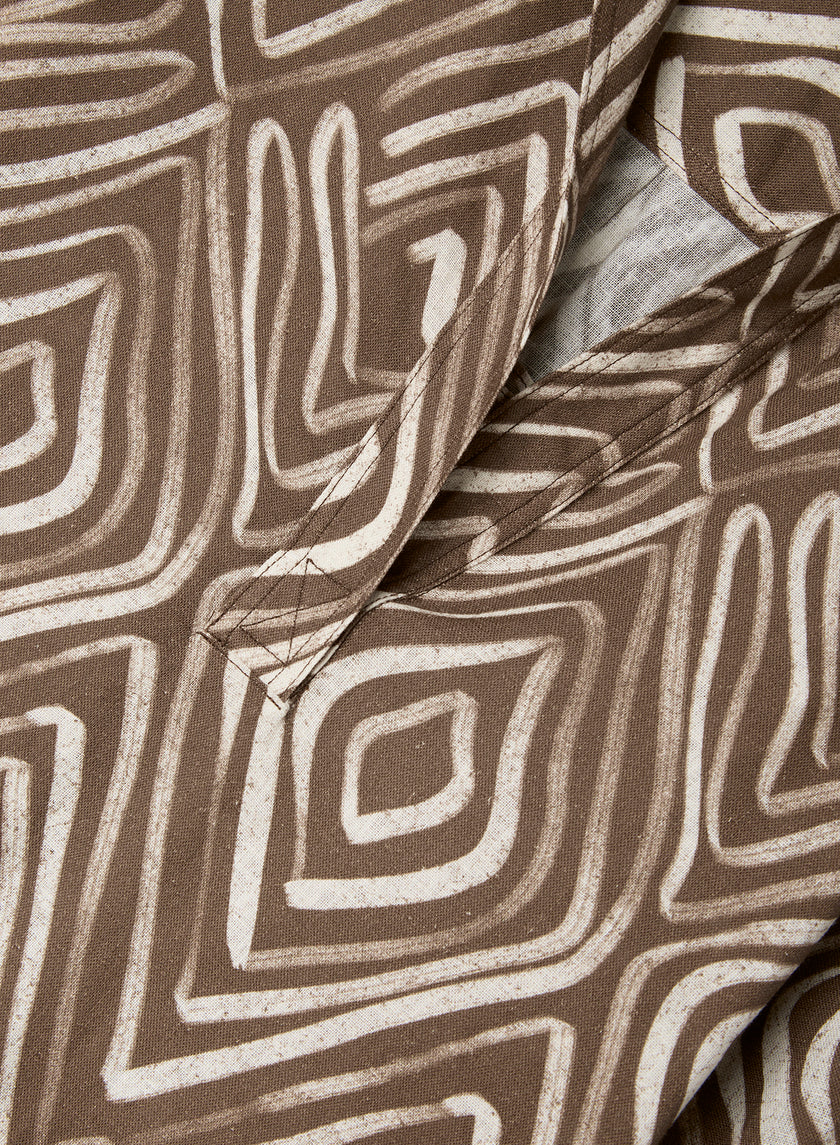 Caftano in lino e viscosa con stampa optical