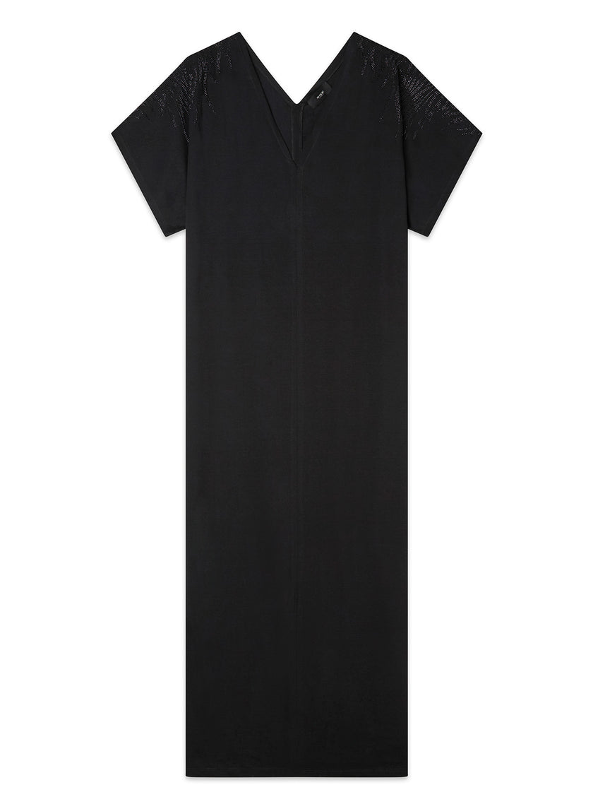 Abito T-shirt con Manica Kimono e Strass Nero Fumé