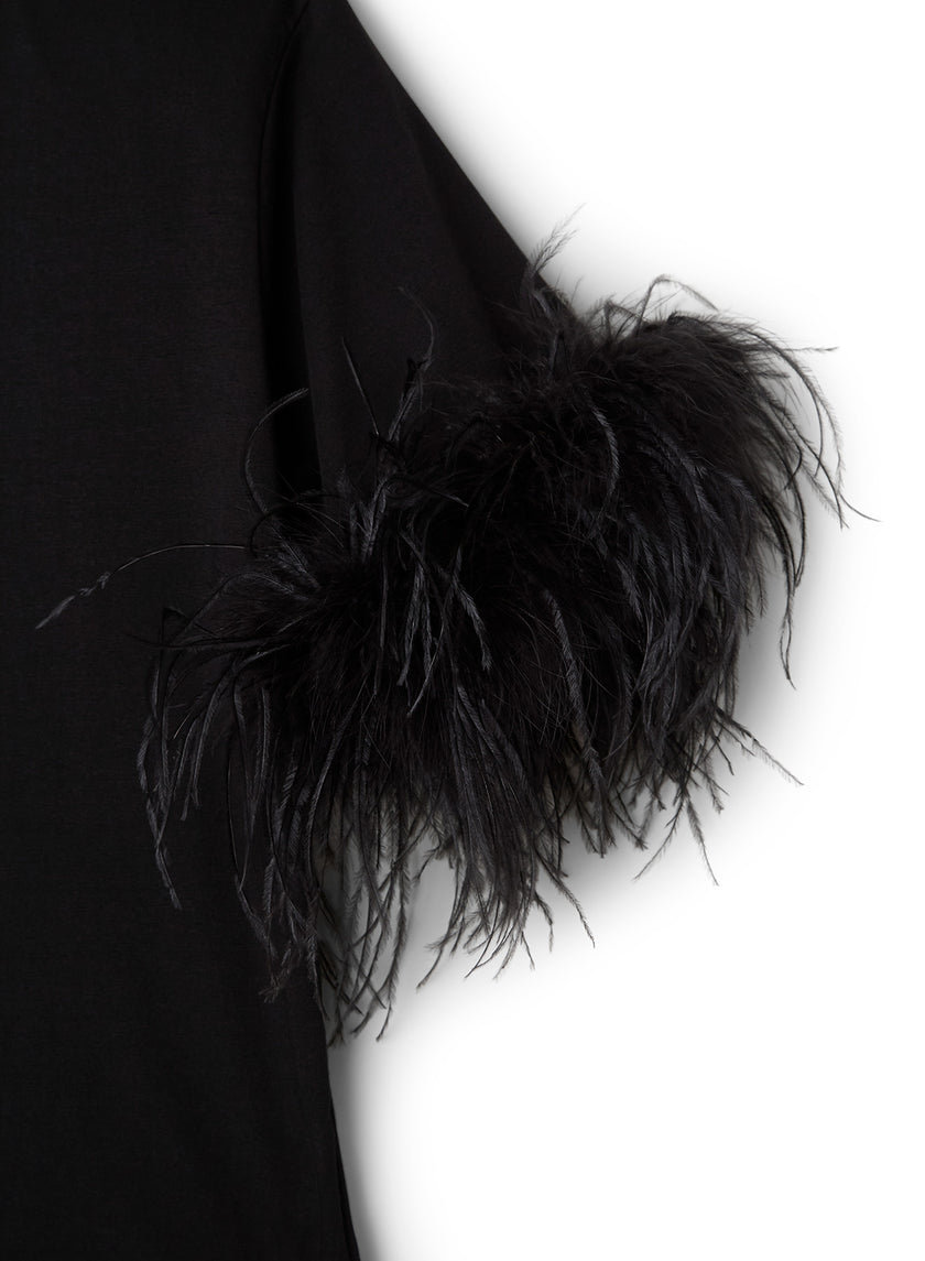 Abito T-shirt con Spalla Strutturata e Piume Staccabili