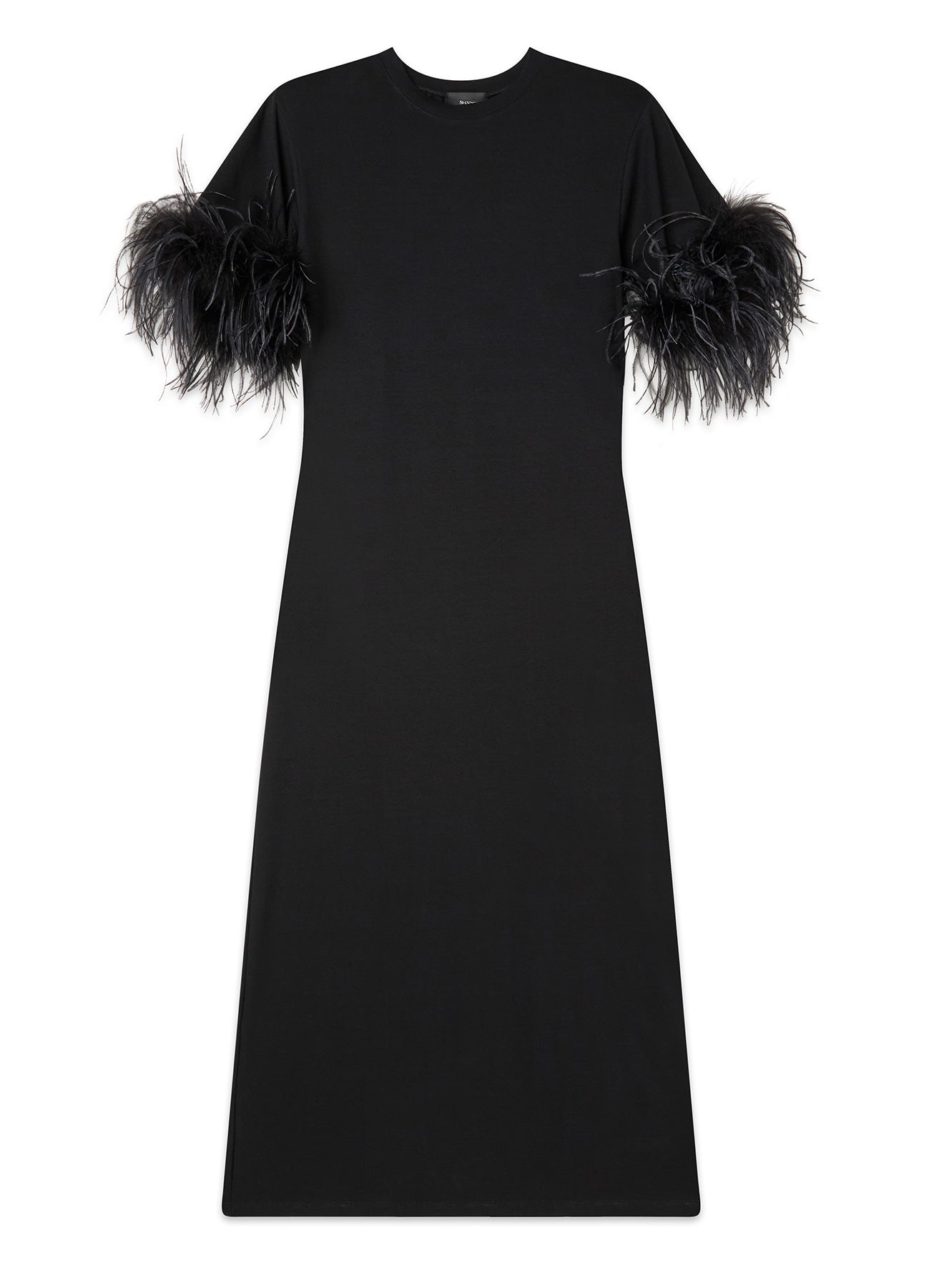 Abito T-shirt con Spalla Strutturata e Piume Staccabili