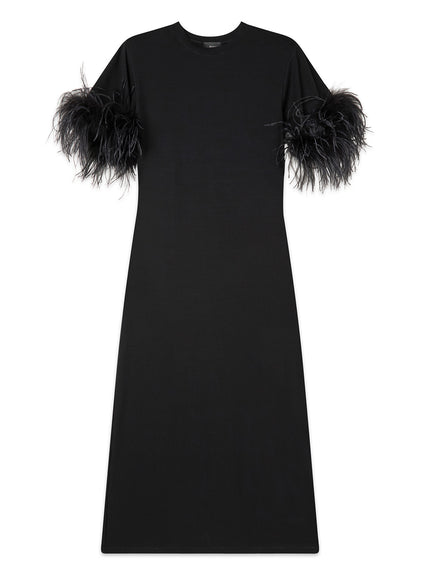 Abito T-shirt con Spalla Strutturata e Piume Staccabili