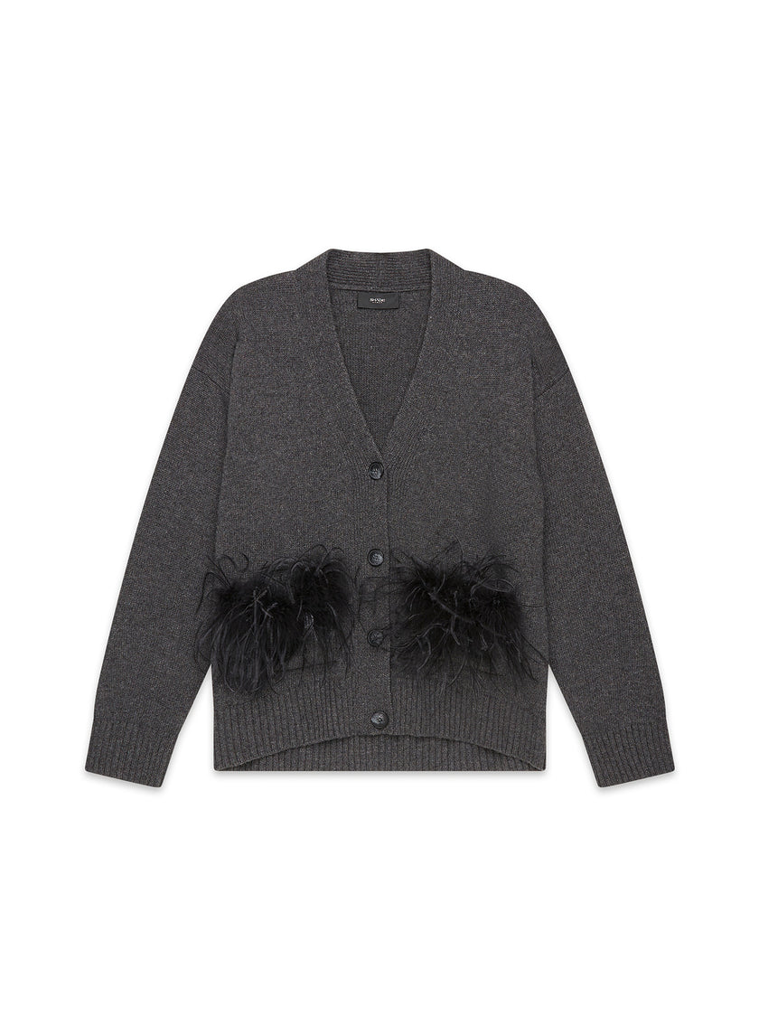 Cardigan in maglia con piume removibili