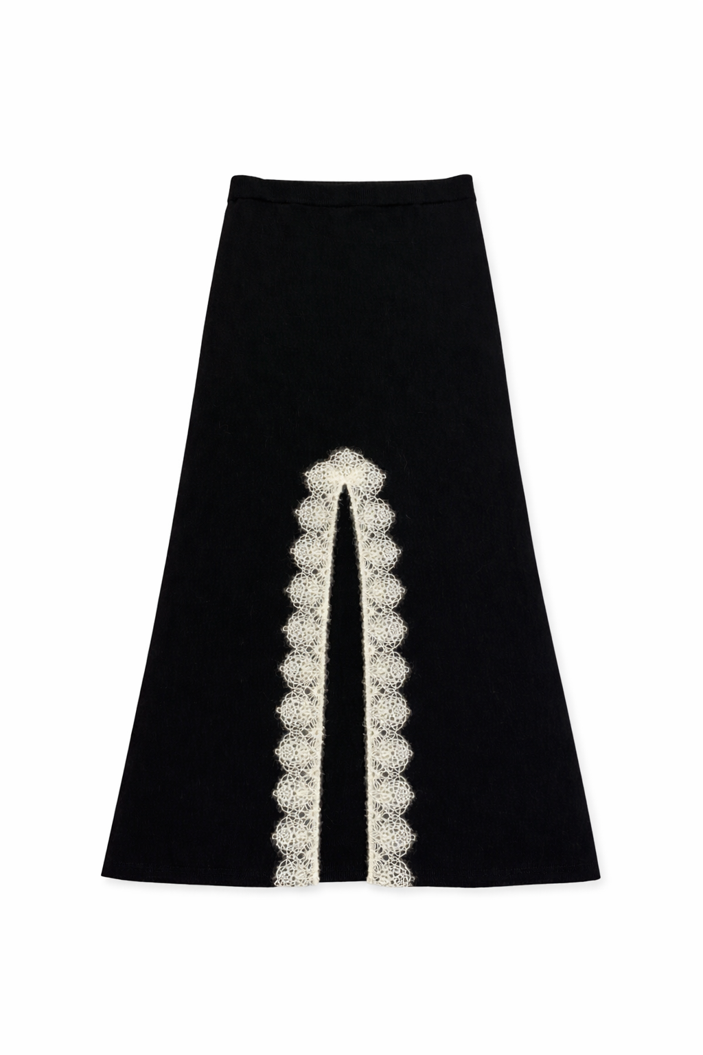 Gonna lunga in maglia con spacco e pizzo in lana