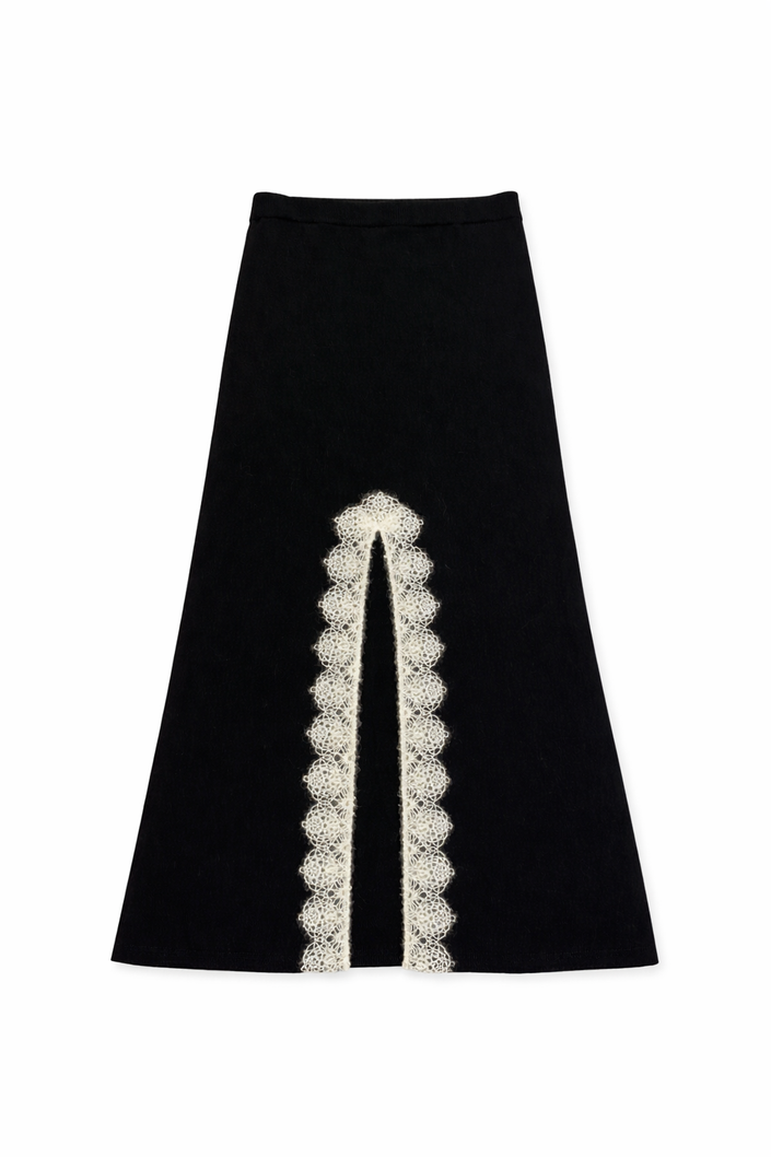 Gonna lunga in maglia con spacco e pizzo in lana