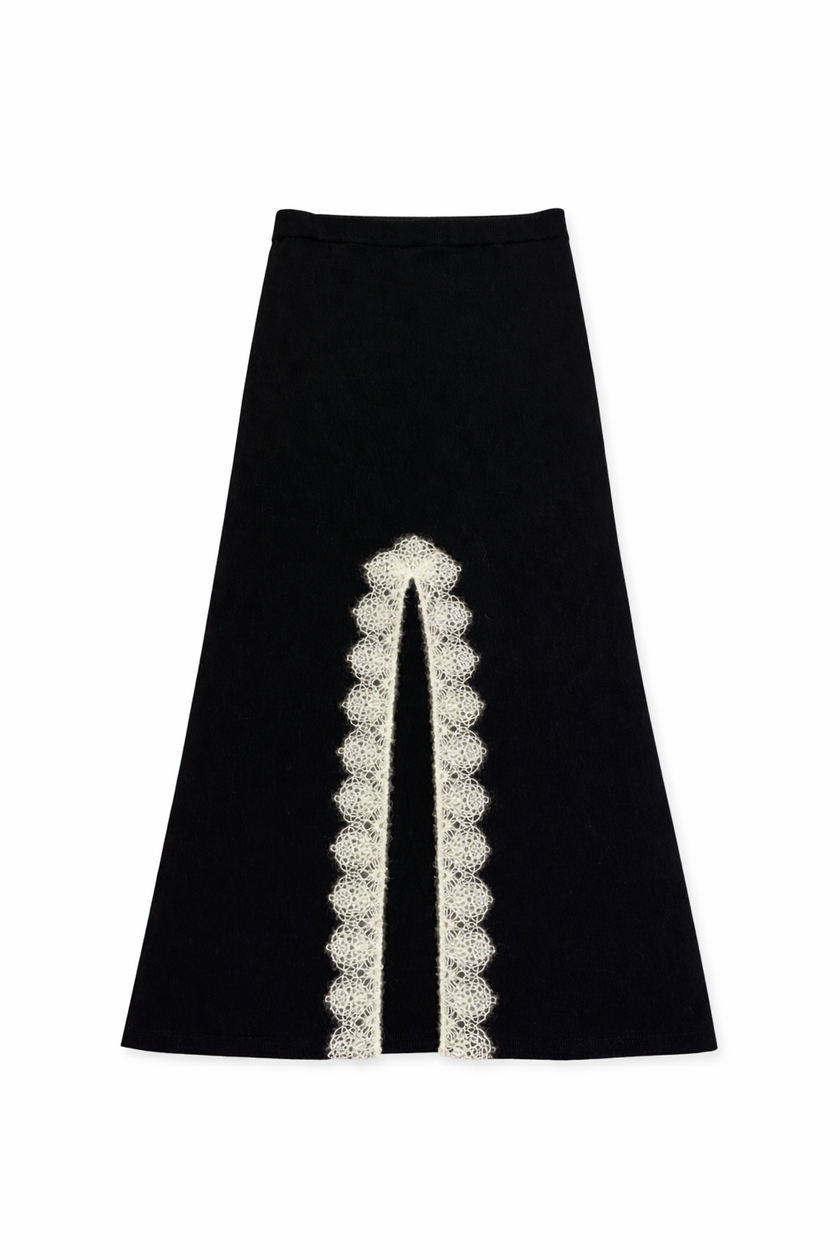 Gonna lunga in maglia con spacco e pizzo in lana