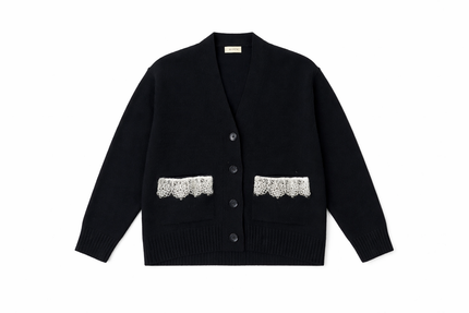 Cardigan in maglia con dettagli in pizzo di pura lana