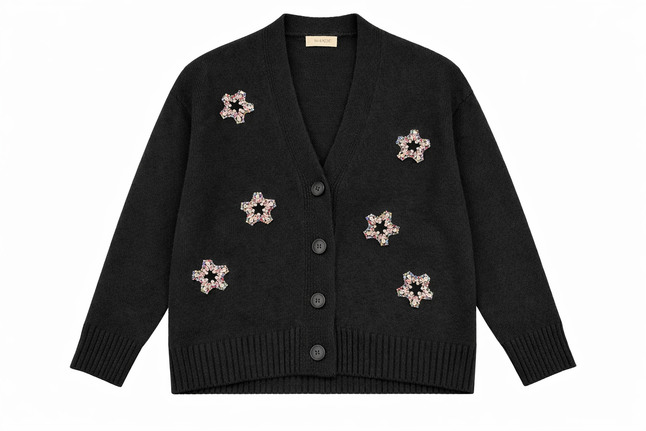 Cardigan in lana e cashmere con applicazioni gioiello