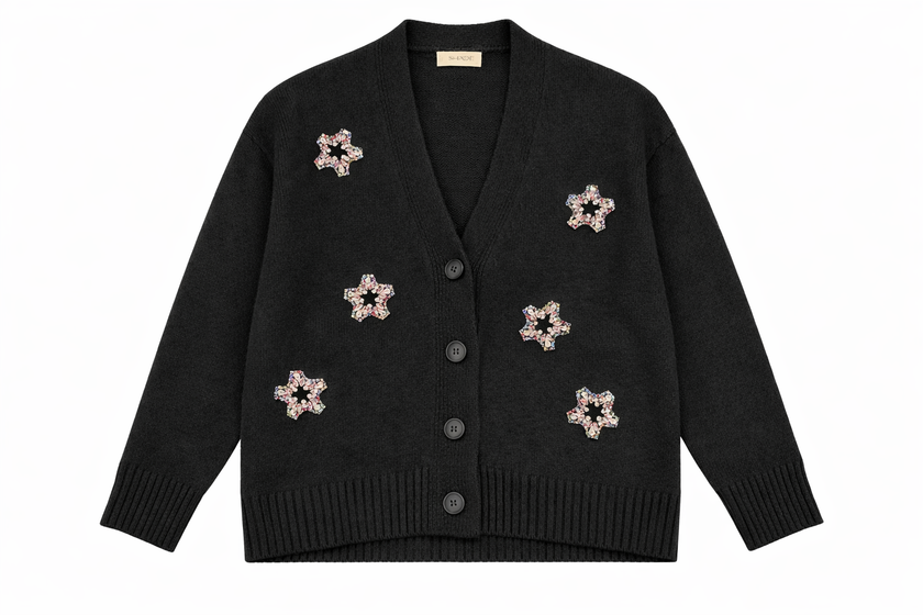 Cardigan in lana e cashmere con applicazioni gioiello