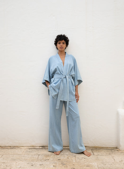 Kimono Taso con cintura Chambray - SHADE Italy