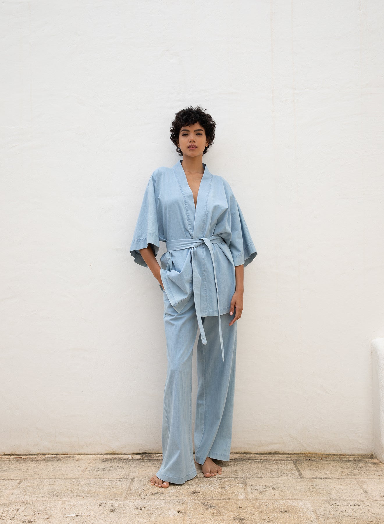 Kimono Taso con cintura Chambray - SHADE Italy