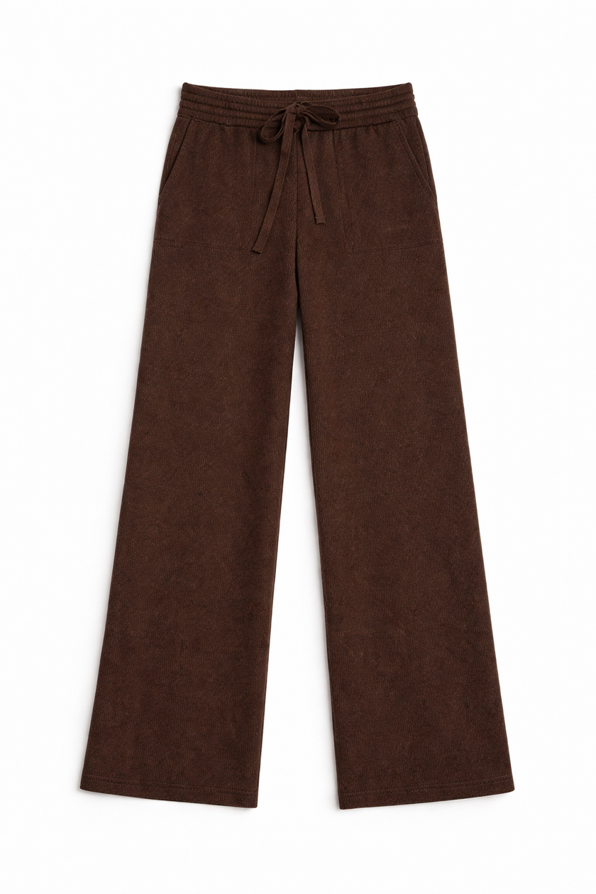 Pantalone Largo in Pura Lana con Coulisse