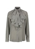 CAMICIA IN SETA CON FIOCCO E ROUCHES – GRIGIO PERLA