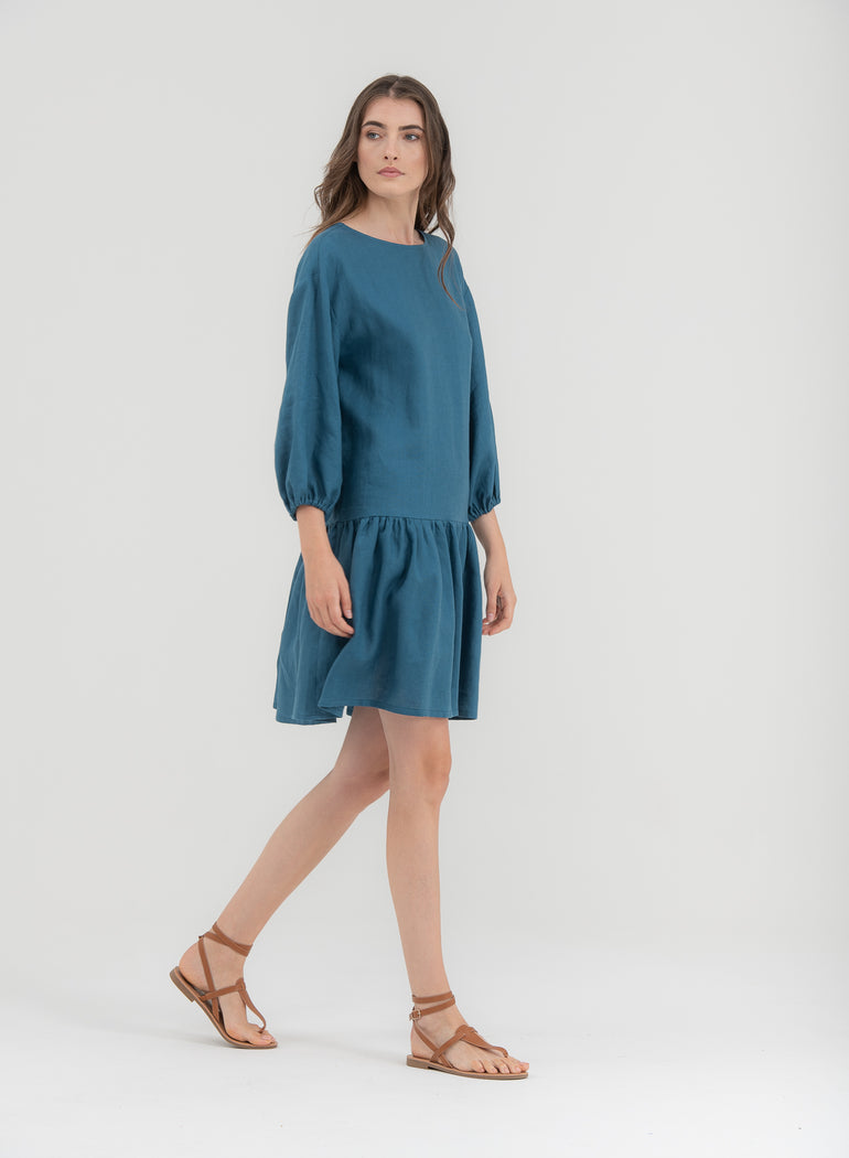 SHADE Italy - Abito in puro lino con balza