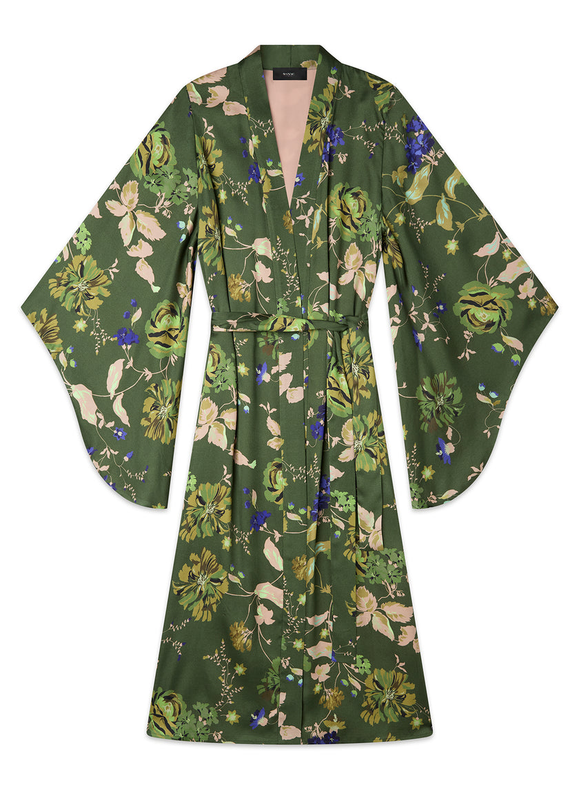 Kimono foderato in raso di viscosa stampa floreale
