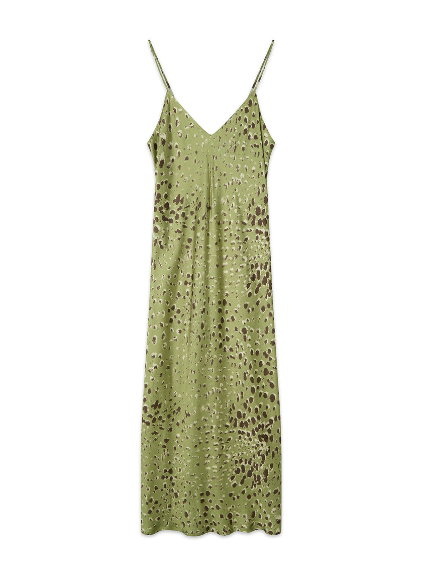 Abito lingerie in raso di viscosa stampa maculata