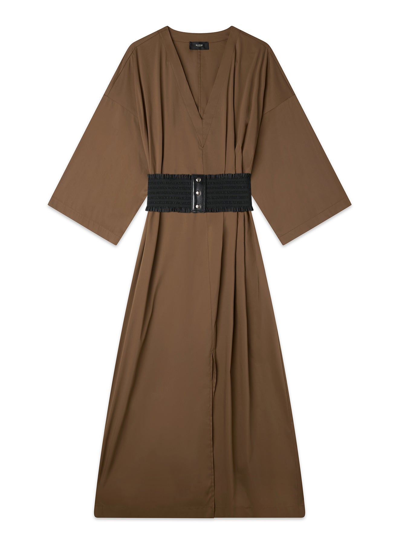 Abito midi smanicato con scollo a V e cintura elastica