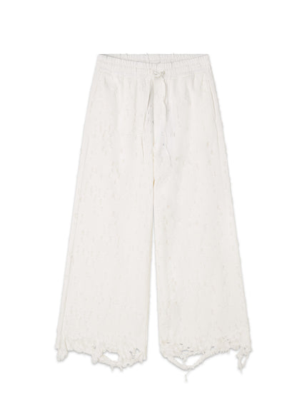 Pantalone Denim Light con Coulisse e Sfrangiature Handmade