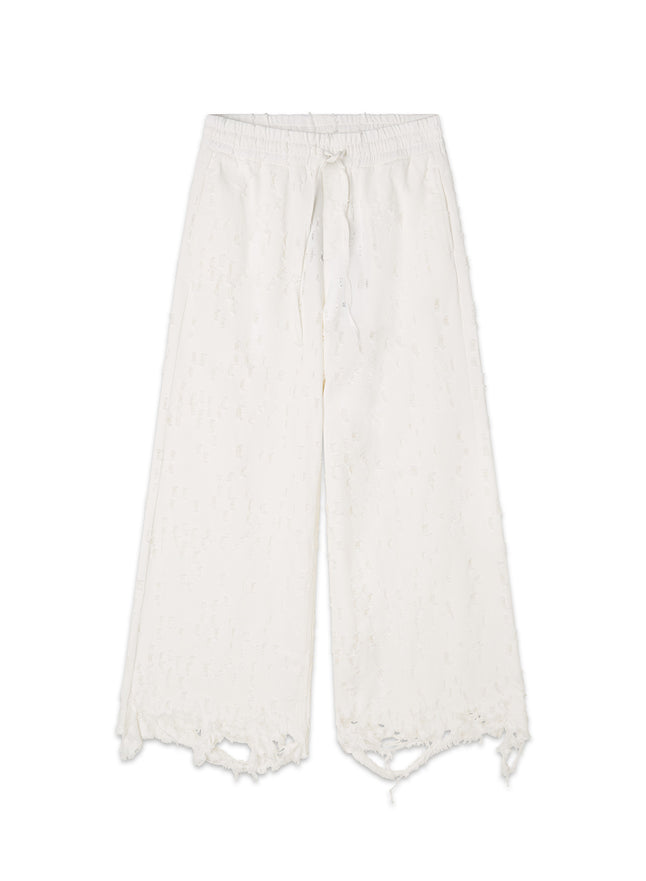 Pantalone Denim Light con Coulisse e Sfrangiature Handmade