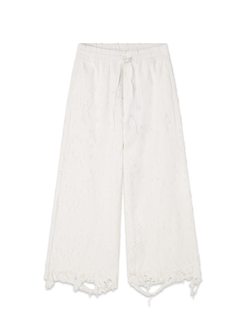 Pantalone Denim Light con Coulisse e Sfrangiature Handmade