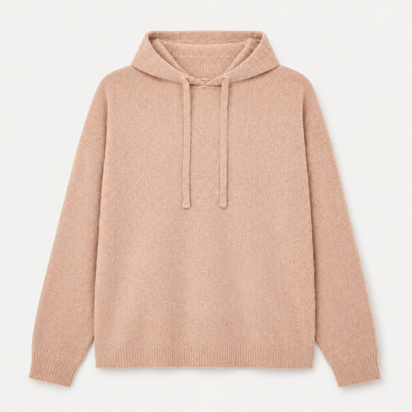 Felpa Oversize in Pura Lana con Cappuccio