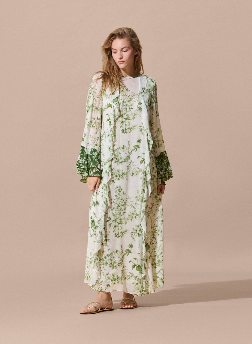 Abito lungo floreale in voile  Made in Italy