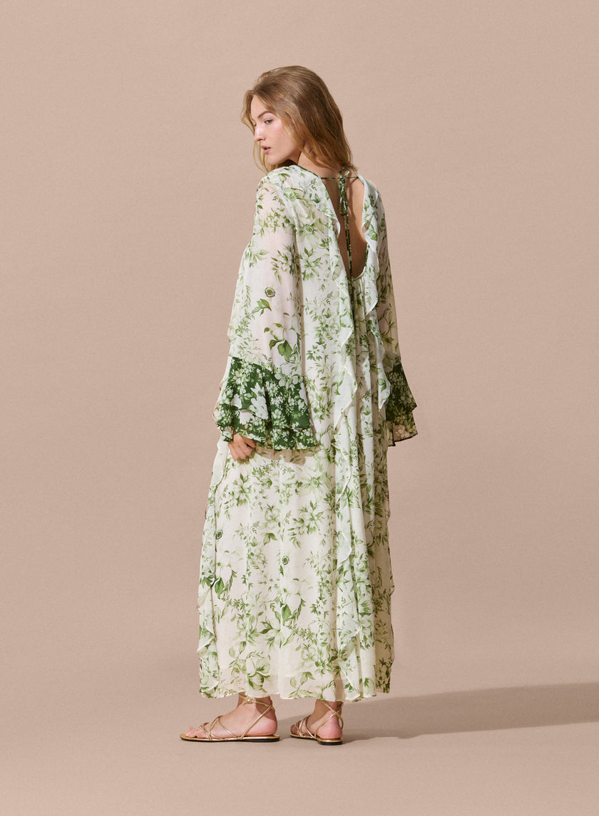 Abito lungo floreale in voile  Made in Italy