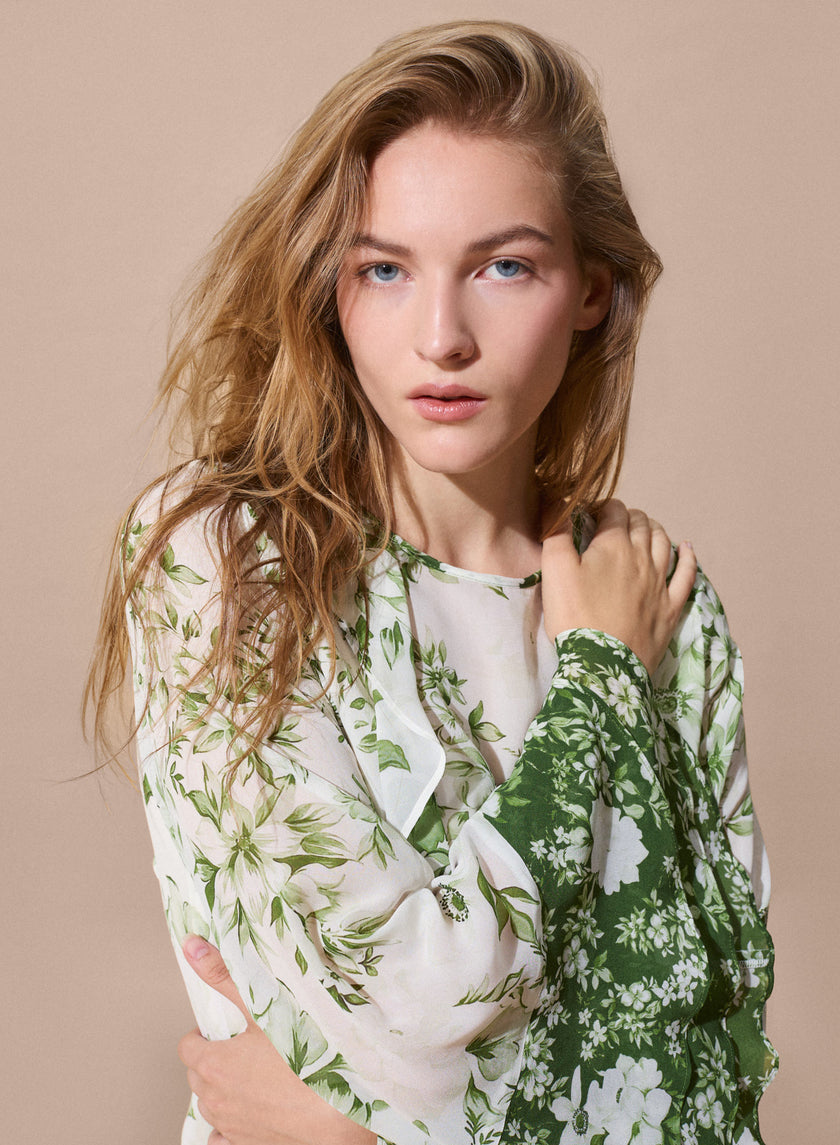 Abito lungo floreale in voile  Made in Italy