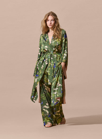 Kimono foderato in raso di viscosa stampa floreale