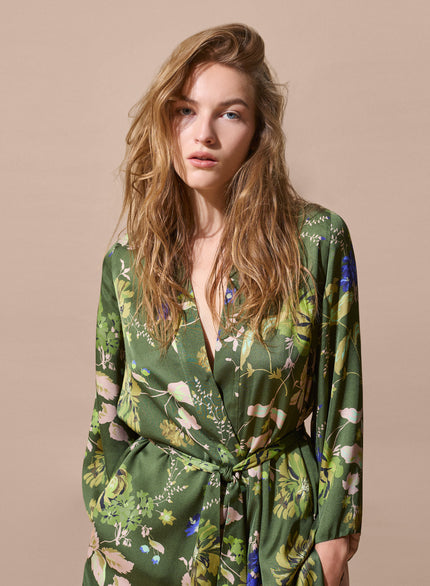 Kimono foderato in raso di viscosa stampa floreale
