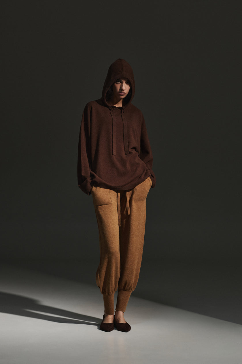 Felpa Oversize in Pura Lana con Cappuccio