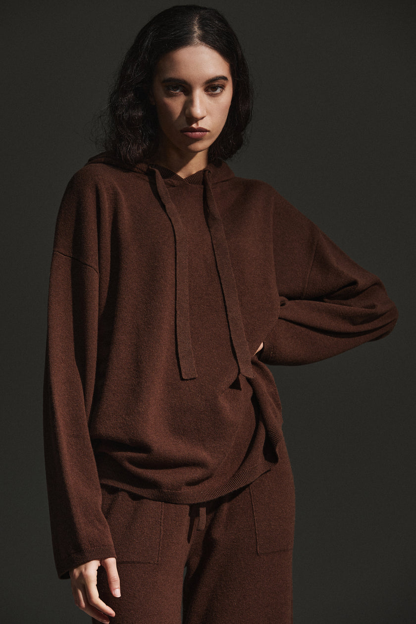 Felpa Oversize in Pura Lana con Cappuccio