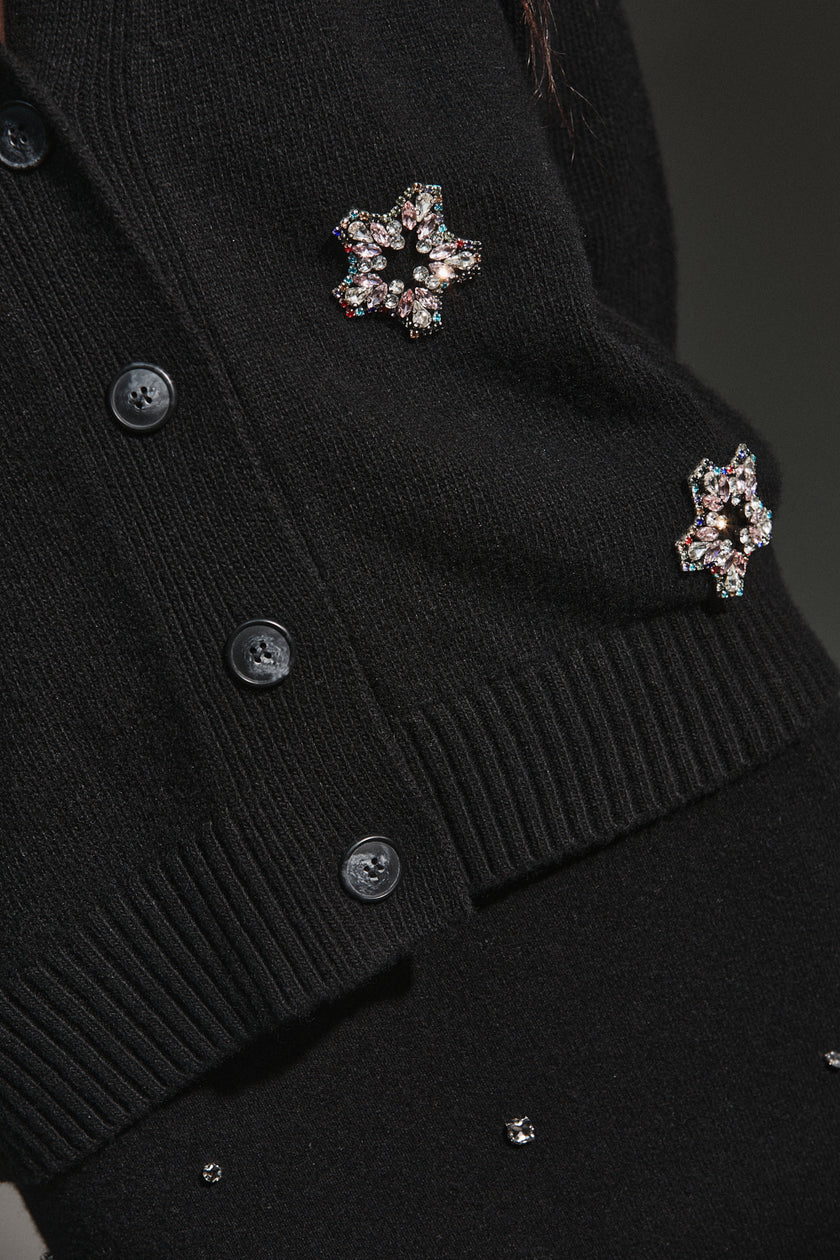 Cardigan in lana e cashmere con applicazioni gioiello