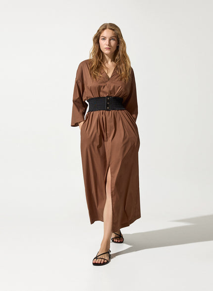 Abito midi con scollo a V e cintura elastica