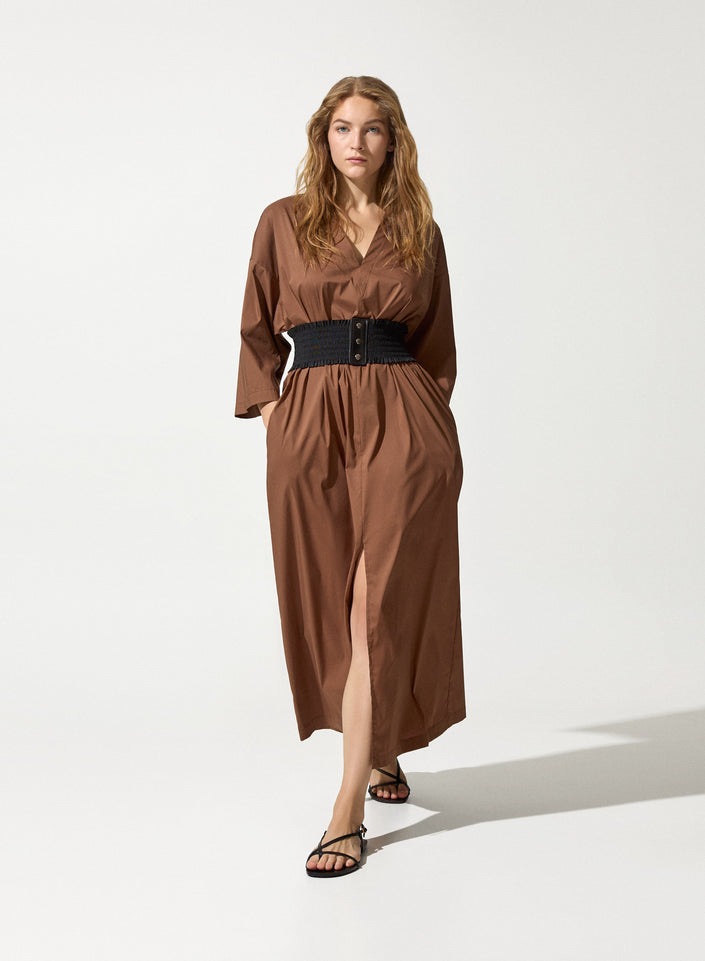 Abito midi con scollo a V e cintura elastica