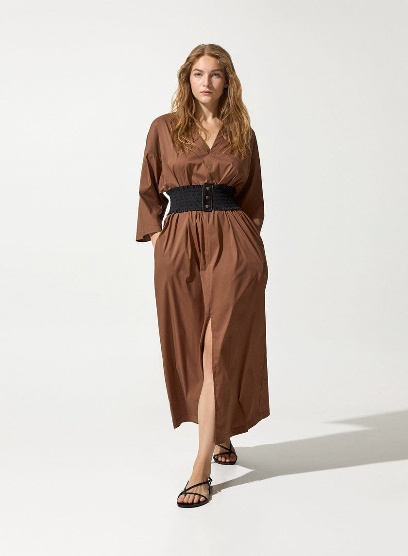 Abito midi con scollo a V e cintura elastica