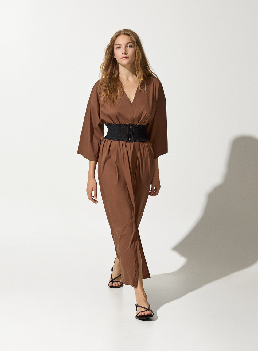 Abito midi con scollo a V e cintura elastica