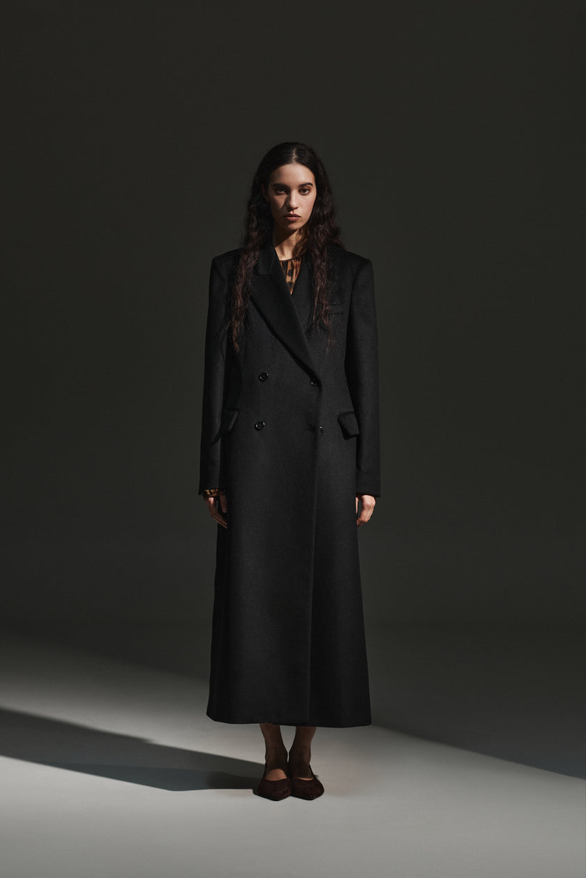 Cappotto lungo doppiopetto in lana e cashmere