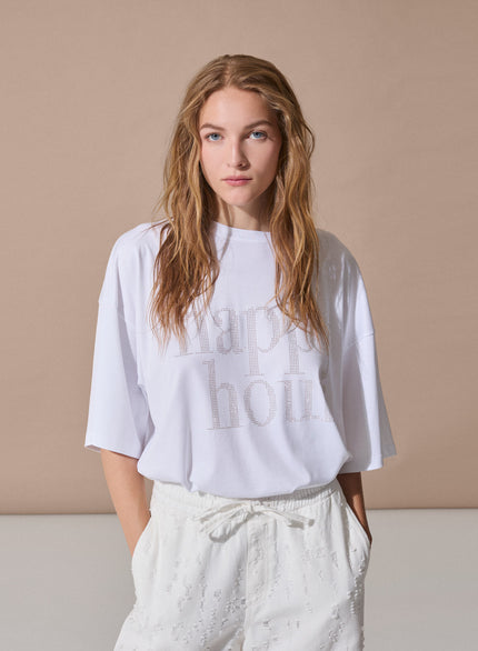 HAPPY HOUR – T-Shirt Oversize con Microstrass