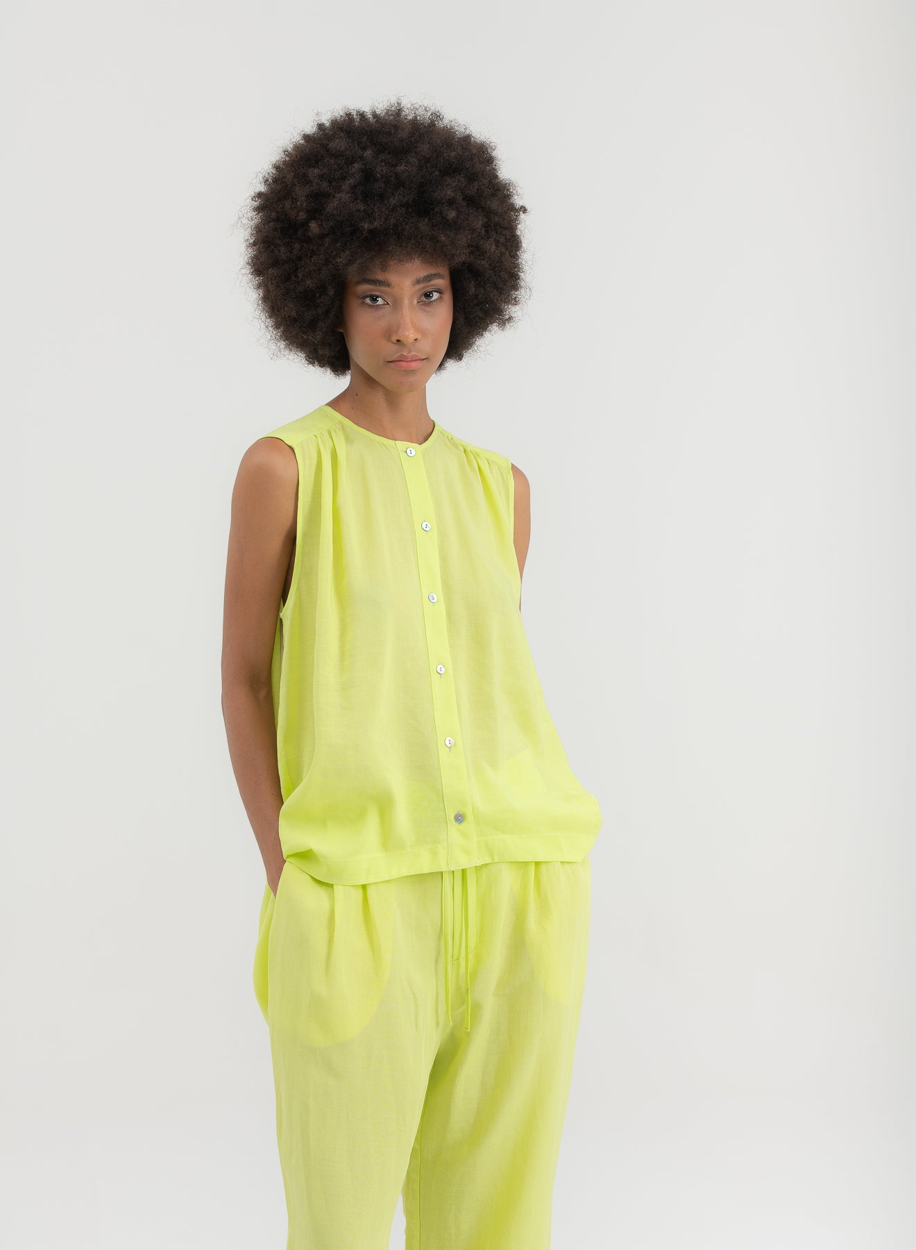 Shade Italy - Blusa giromanica in misto lino