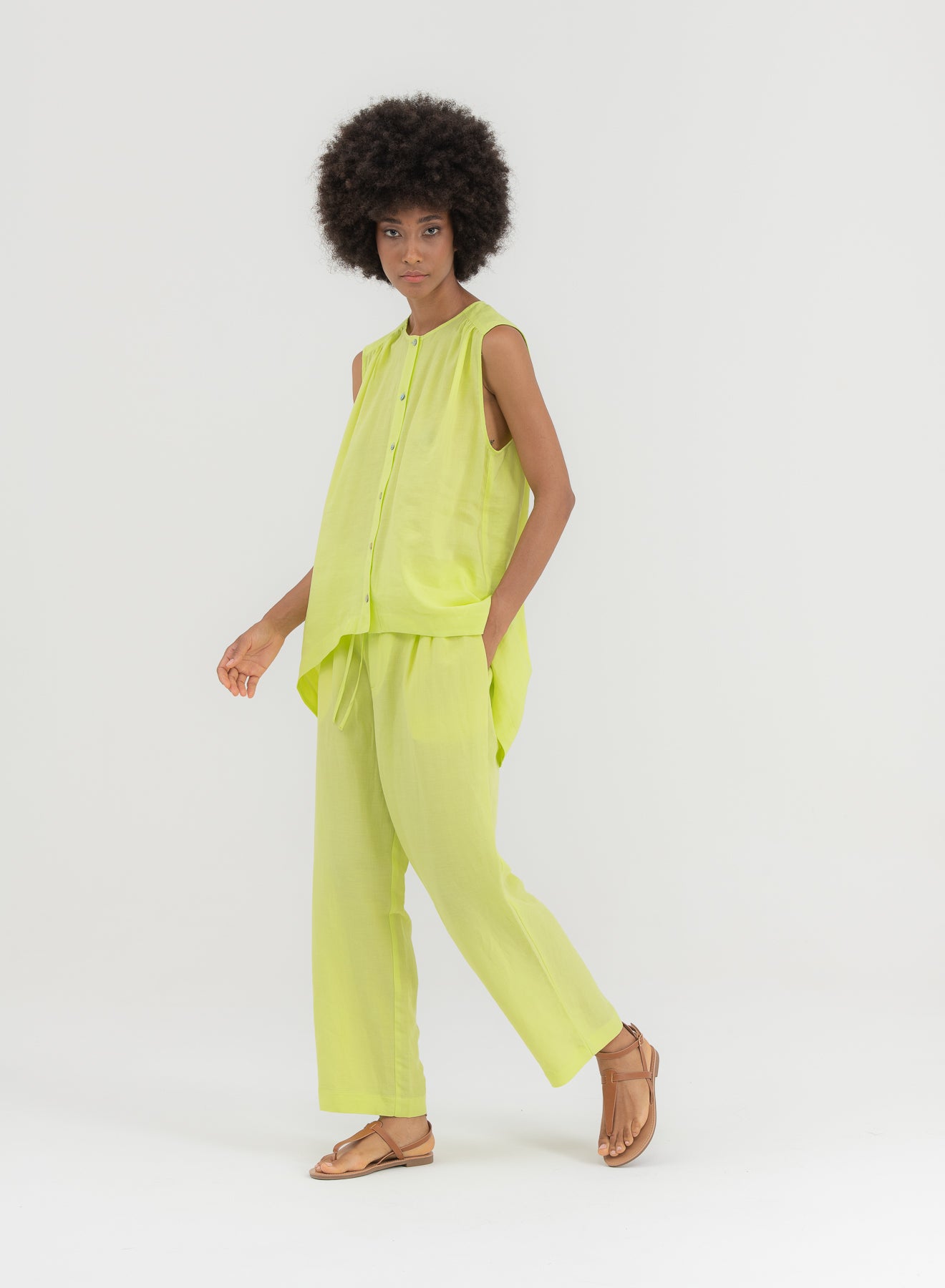 Shade Italy - Blusa giromanica in misto lino