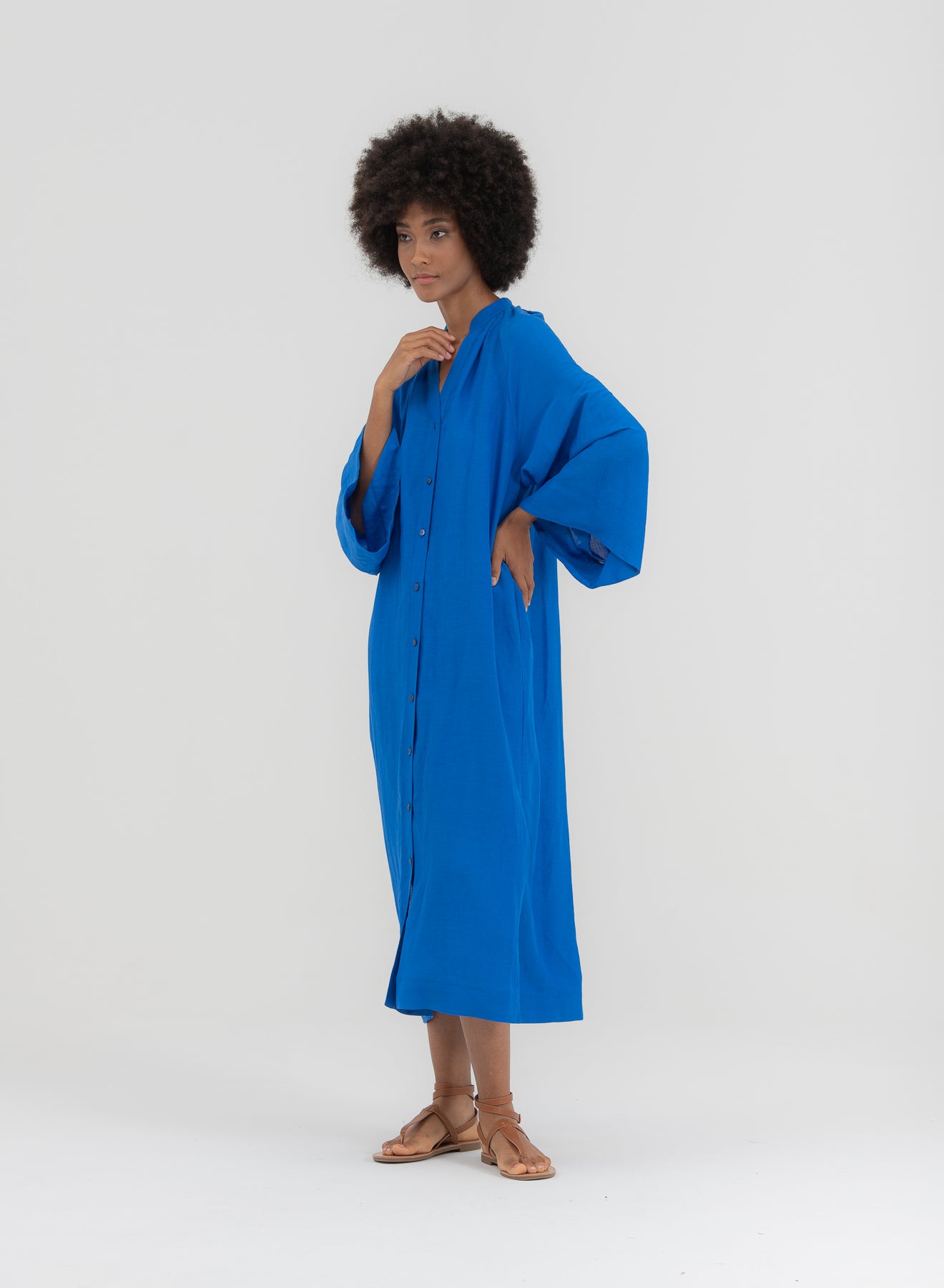 Shade Italy - Chemisier collo coreana in misto lino